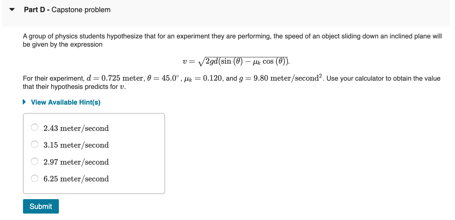 Projectile motion A student solving a physics problem for the range of