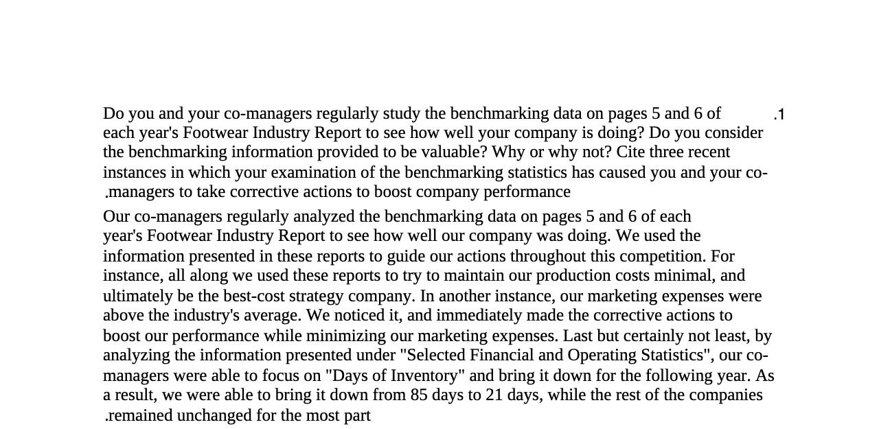  Do you and your co-managers regularly study the benchmarking data on
