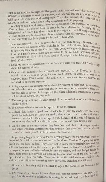 Pro-Forma Balance Sheet 2.) Pro-Forma Income Statement 3.) Pro-Forma Cash Budget 4.)