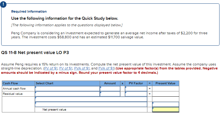 ! Required Information Use the following information for the Quick Study