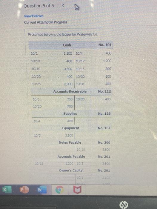 Question 5 of 5 View Policies Current Attenvt in Progress Presented the