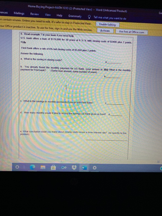  Home Buying Project-MATH 1010 (2) Protected View) - Word (Unlicensed Product)