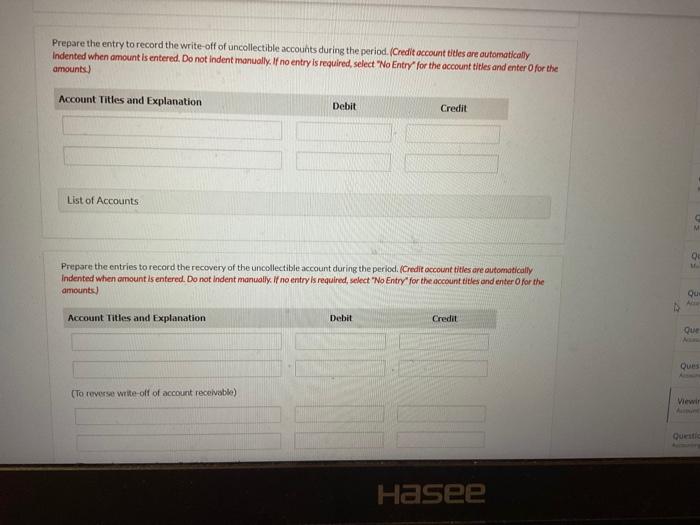 the current period, Tarjee Corporation had balances in Accounts Receivable of $201.900
