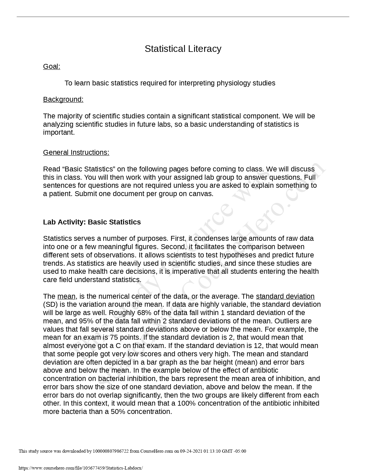  Statistical Literacy To learn basic statistics required for interpreting physiology studies