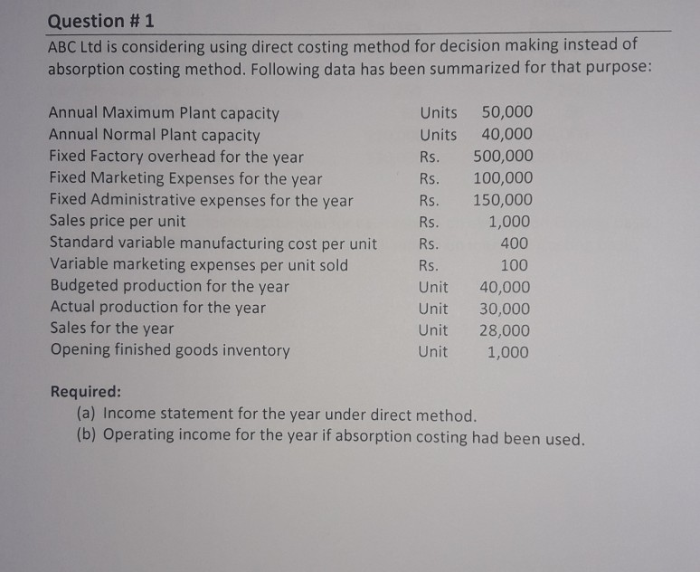 plz solve step by step Question #1 ABC Ltd is considering