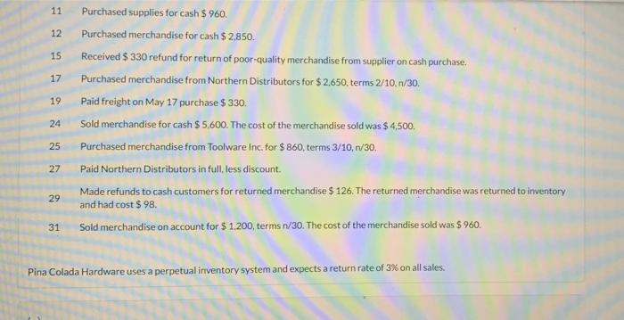 merchandising transactions in the month of May 2022. At the beginning of