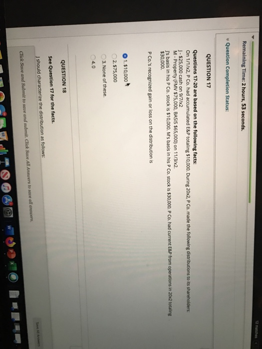  Remaining Time: 2 hours, 53 seconds. Question Completion Status: QUESTION 17