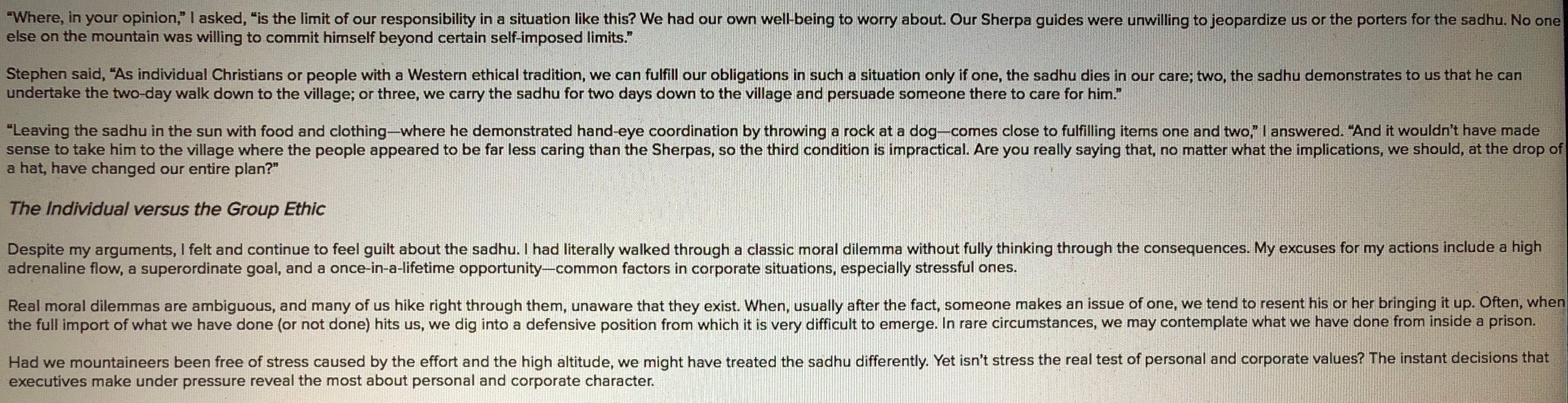 the story of the sadhu from your perspective? I took a carotid