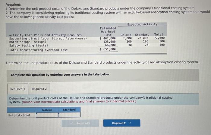 Costing (LO2- 5) Stillicum Corporation makes ultra light-weight backpacking tents. Data concerning