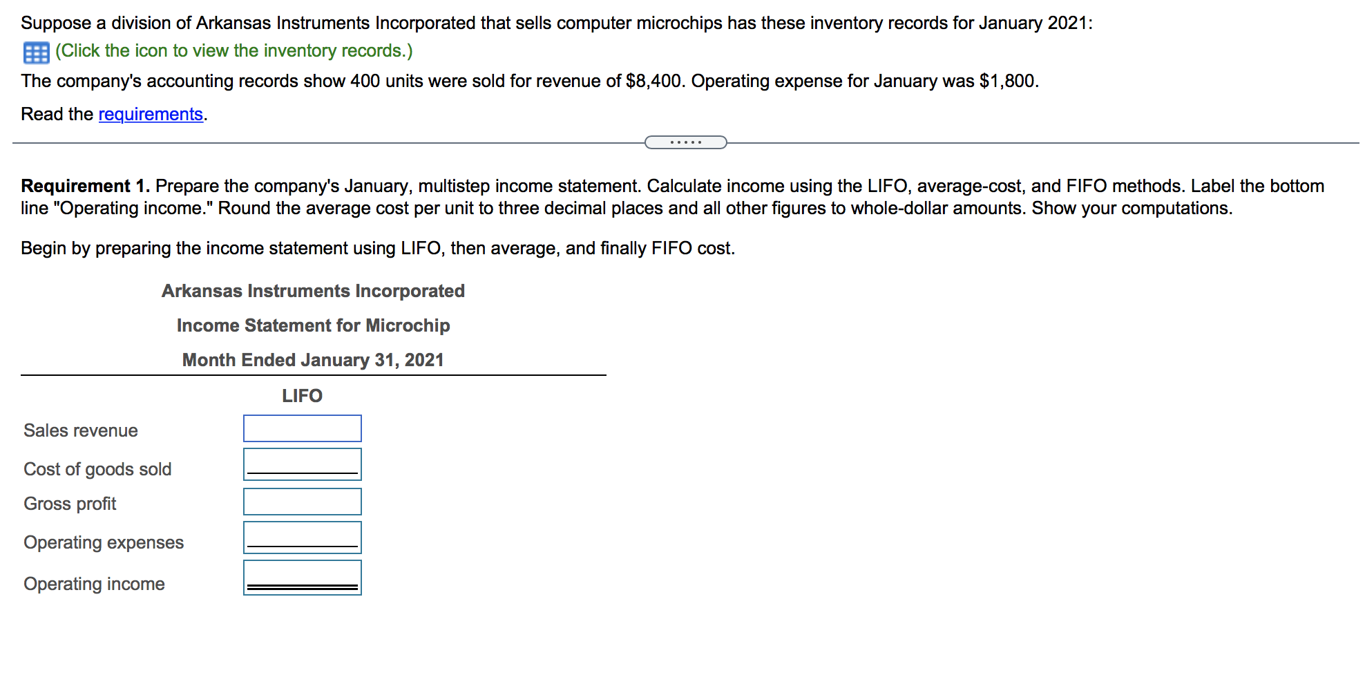  Data Table Date Item Quantity Unit Cost Total Cost Jan 1