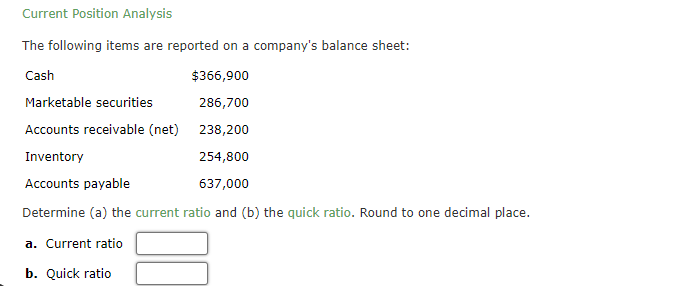  Current Position Analysis The following items are reported on a company's