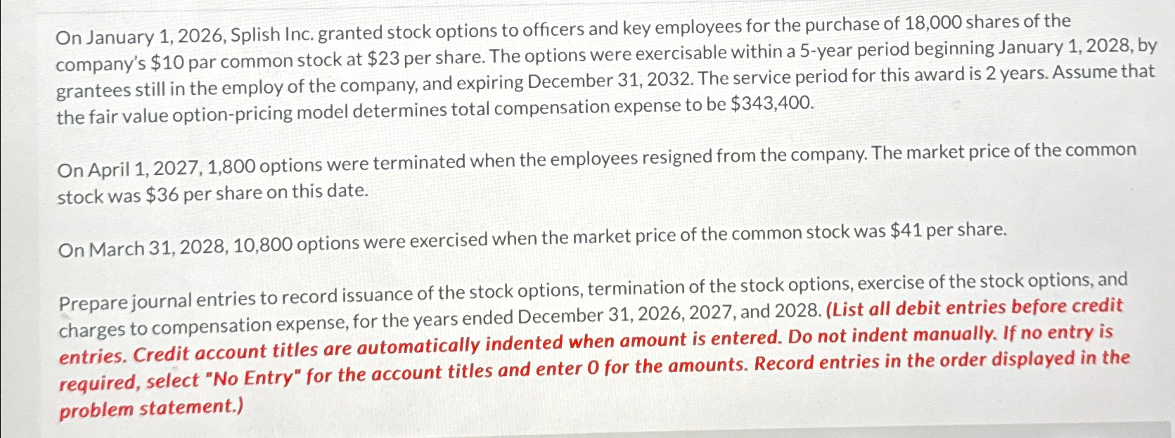  On January 1,2026, Splish Inc. granted stock options to officers and