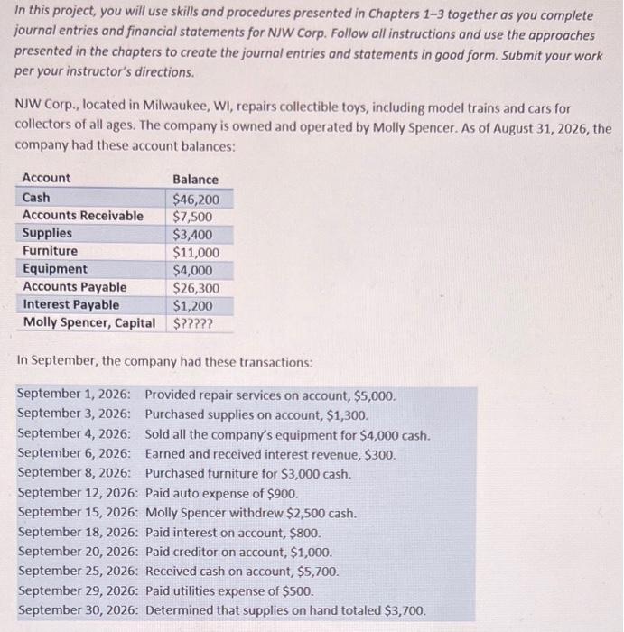  In this project, you will use skills and procedures presented in