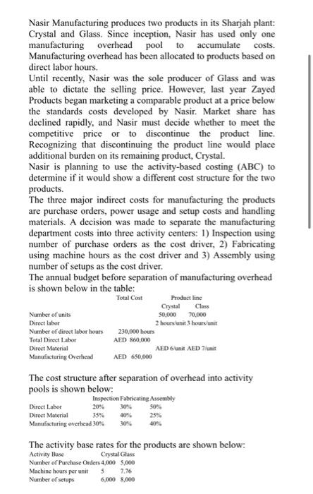  hi can someone please do question D and E. Nasir Manufacturing