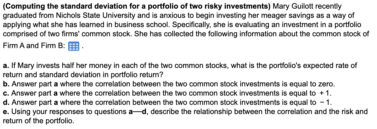 common stock Firm B's common stock Correlation coefficient (Computing the standard deviation