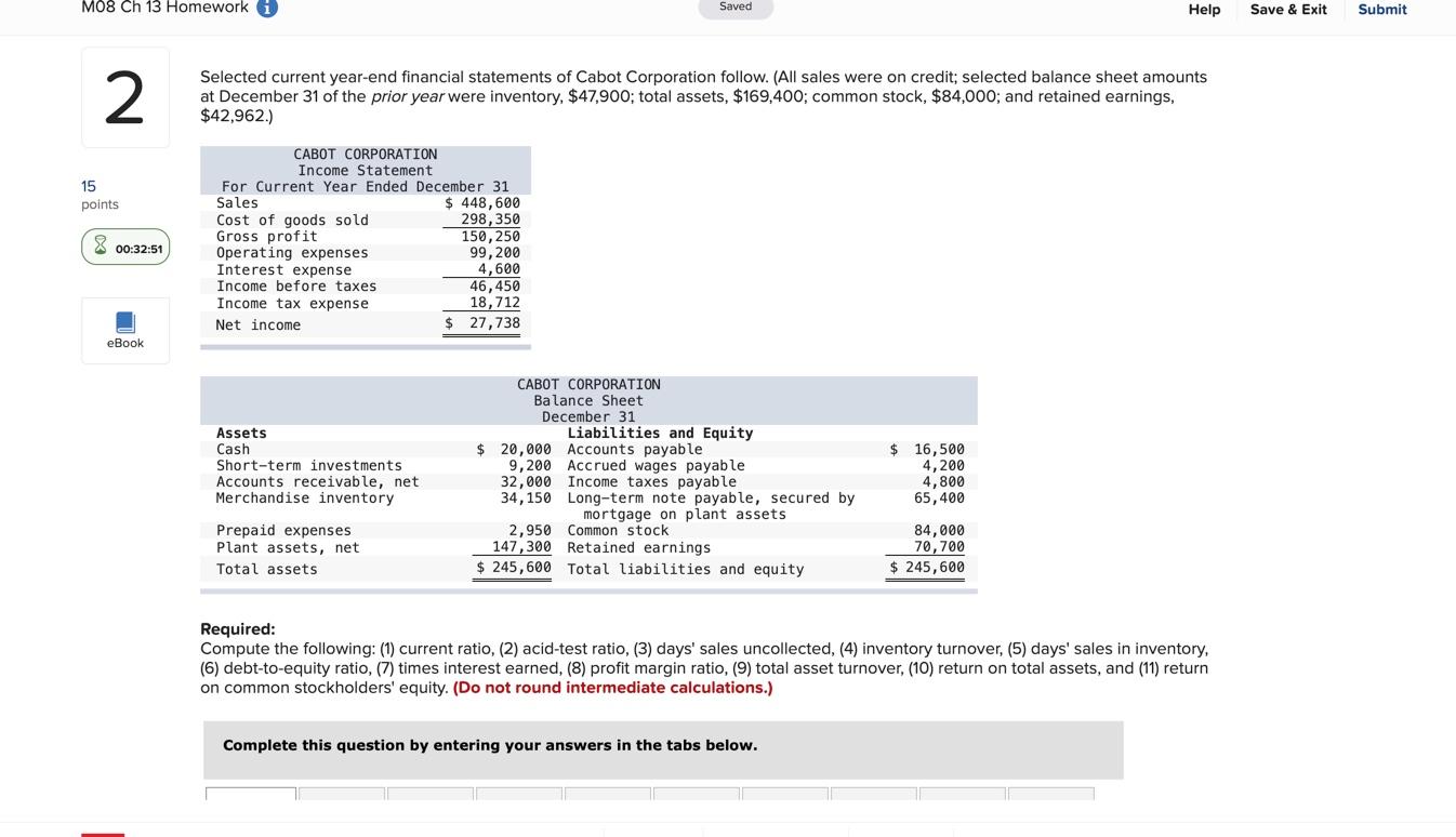 NEED ALL 11 M08 Ch 13 Homework i Saved Help Save &