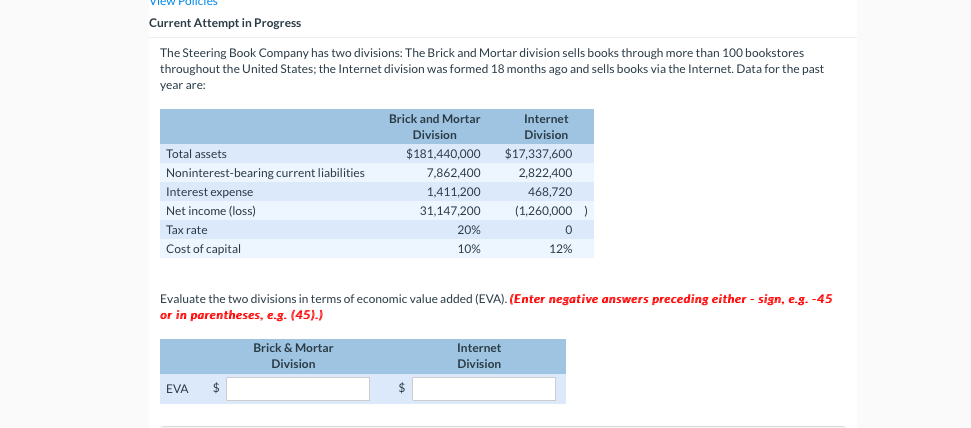 Current Attempt in Progress The Steering Book Company has two divisions: