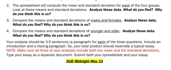 deviation for each of the four groups. Look at these means and