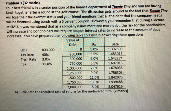  please show workings and formulas, no excel work. Problem 3 (32