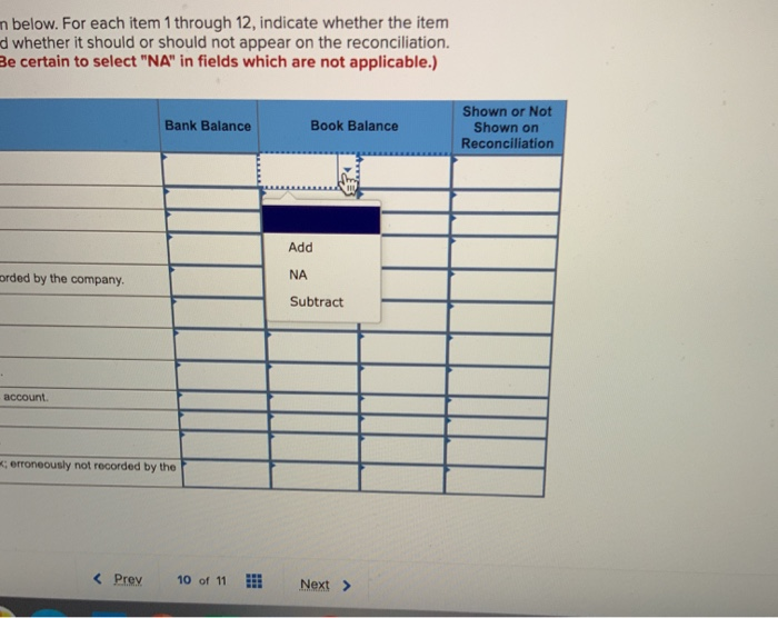 item should be added to or subtracted from the book or bank