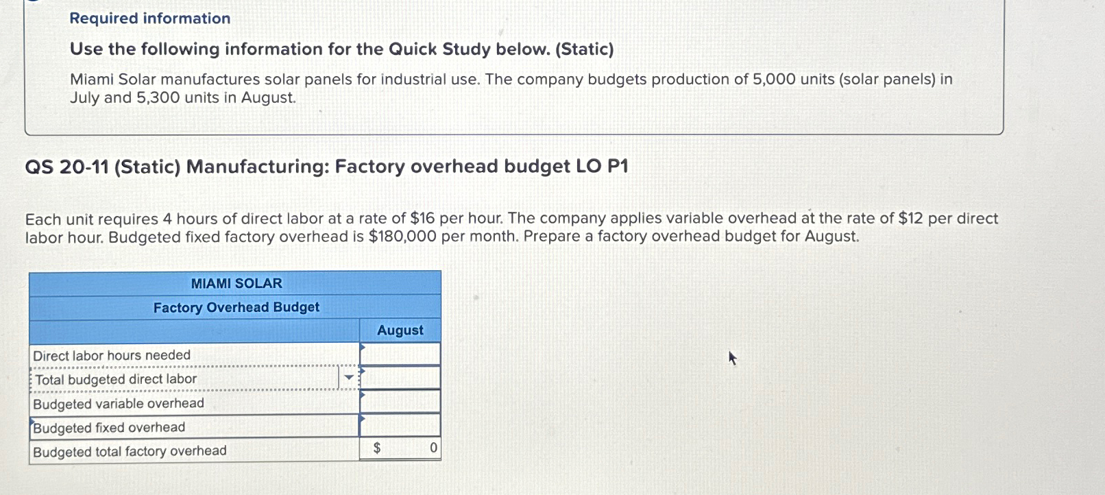  Required information Use the following information for the Quick Study below.