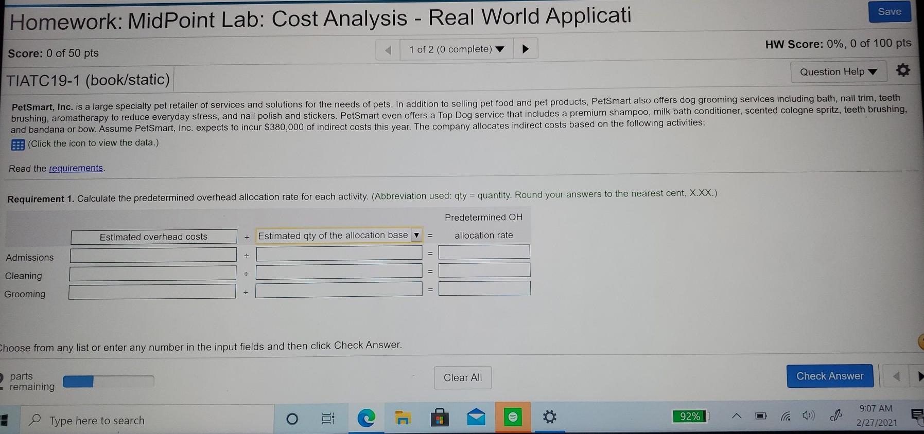 Save Homework: MidPoint Lab: Cost Analysis - Real World Applicati Score: