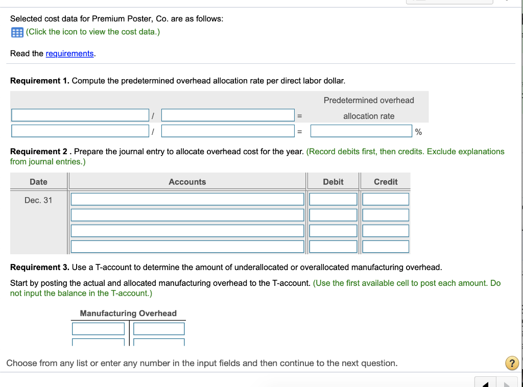 labor cost for the year Actual manufacturing overhead cost for the year