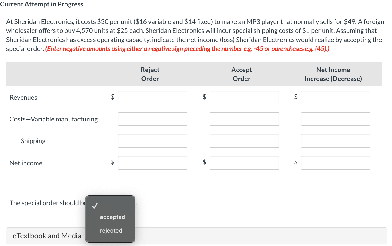  Current Attempt in Progress At Sheridan Electronics, it costs $30 per
