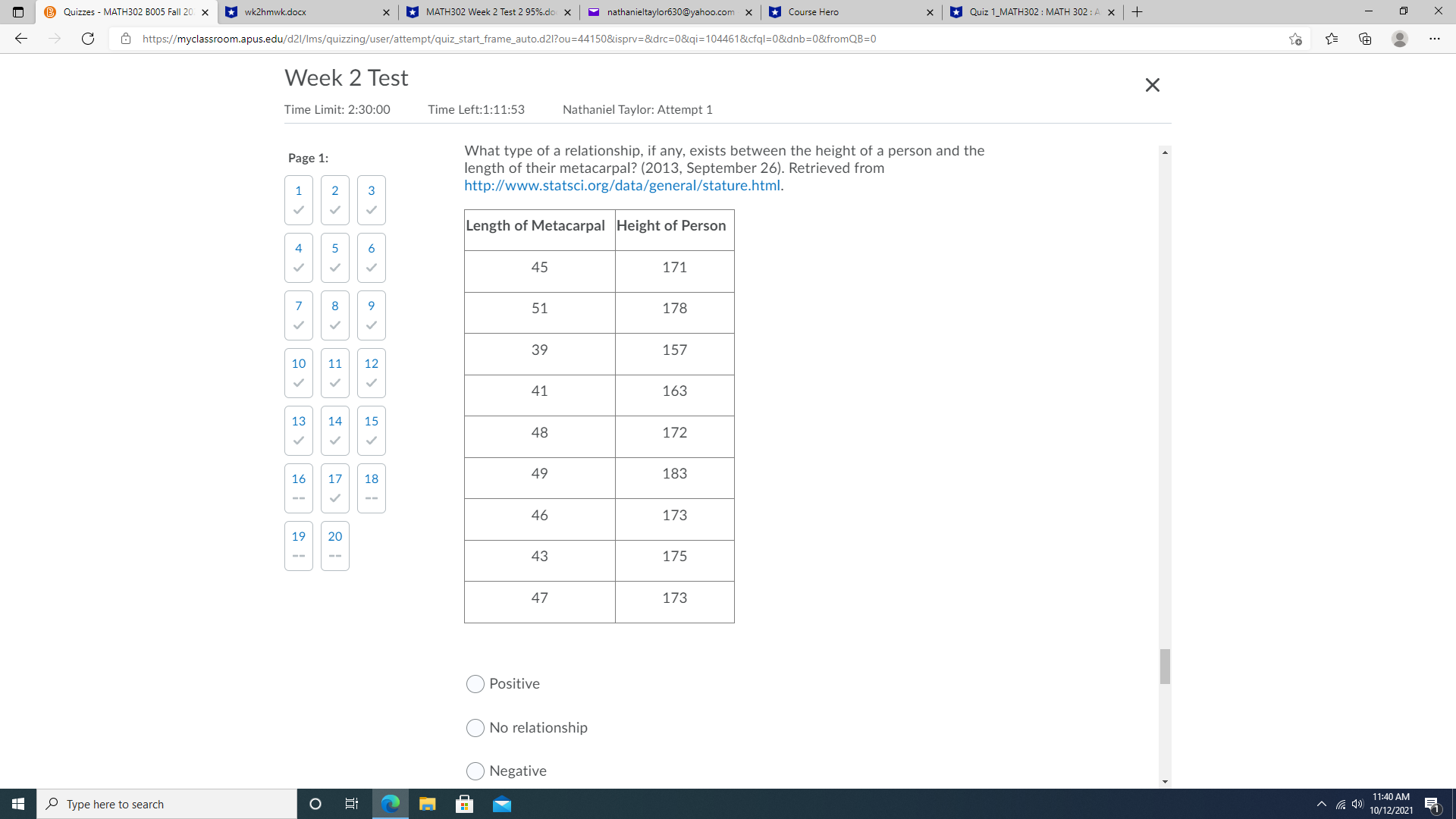  @ Quizzes - MATH302 B005 Fall 20 x * wk2hmwk.docx *