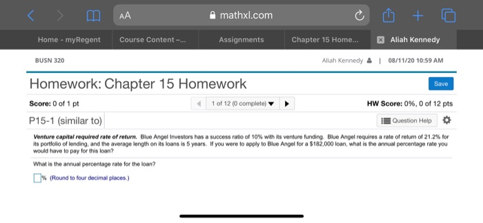  AA + mathxl.com O Home - myRegent Course Content -... Assignments