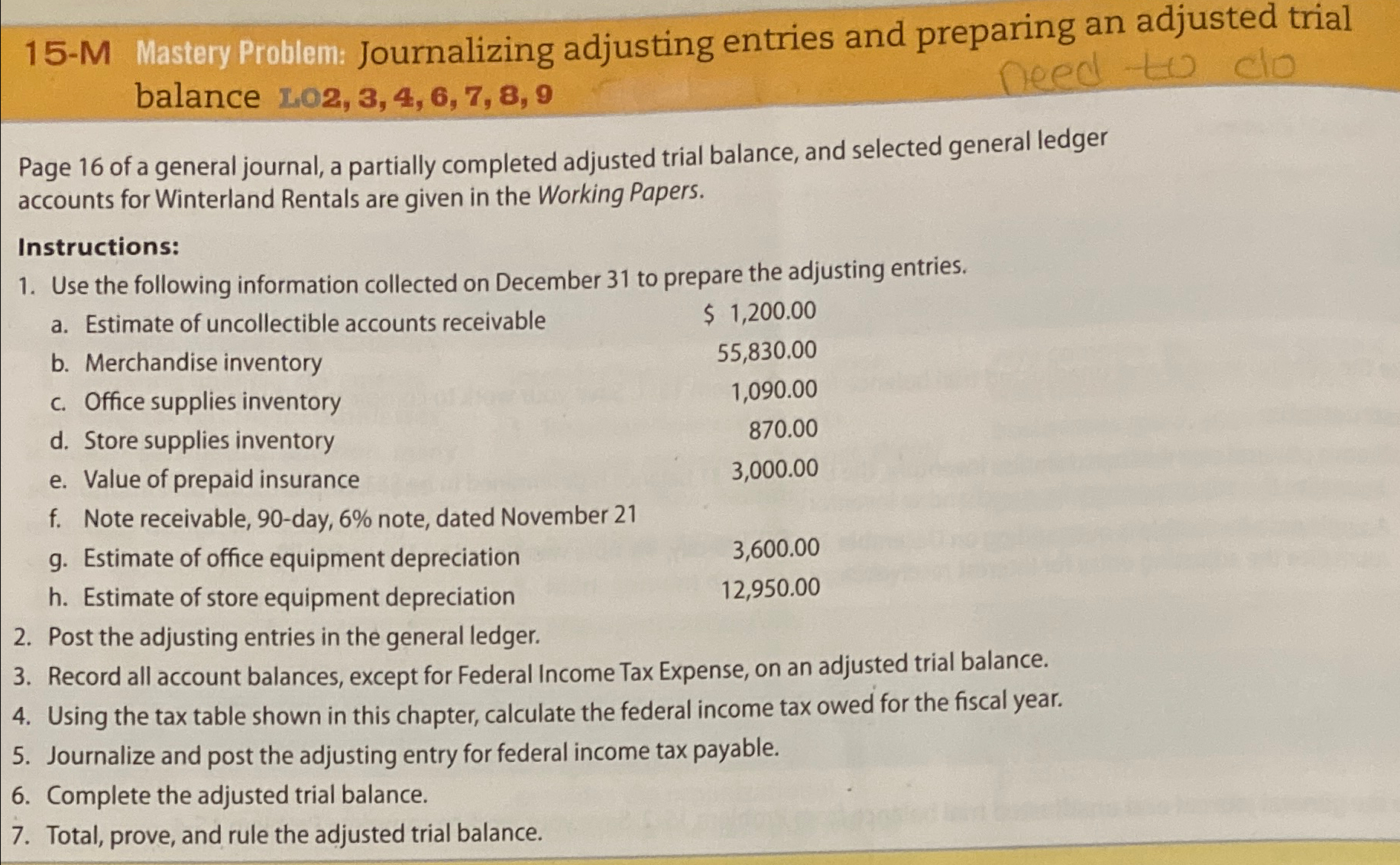  15-M Mastery Problem: Journalizing adjusting entries and preparing an adjusted trial