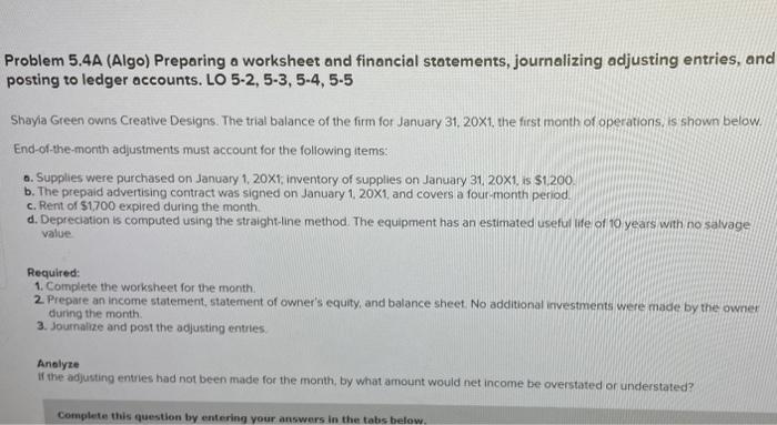 can someone please help me with this problem? thanks Problem 5.4A (Algo)
