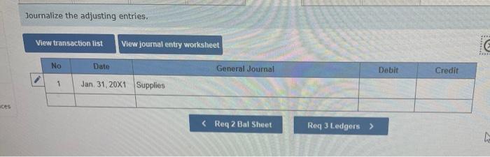 Supplies were purchased on January 1, 20x1, inventory of supplies on January