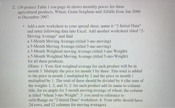  2. (30 points) Table 1 (on page 4) shows monthly prices