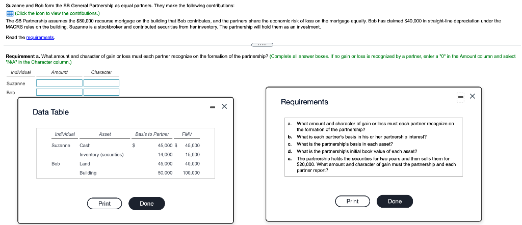  Suzanne and Bob form the SB General Partnership as equal partners.