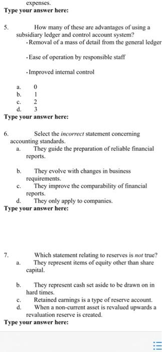  expenses. Type your answer here: a. b. c. d. 5. How