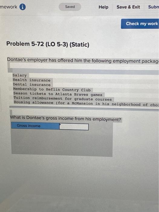  mework Saved Help Save & Exit Subn Check my work Problem