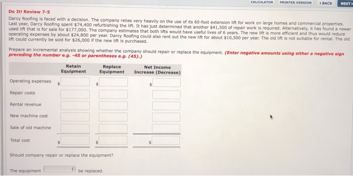  CALCULATOR PRINTER VERSION 4 BACK NEXT Do It! Review 7-5 Darcy