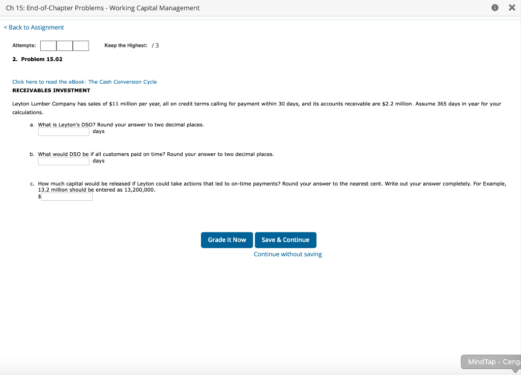 Ch 15: End-of-chapter Problems - Working Capital Management o within 30 days,