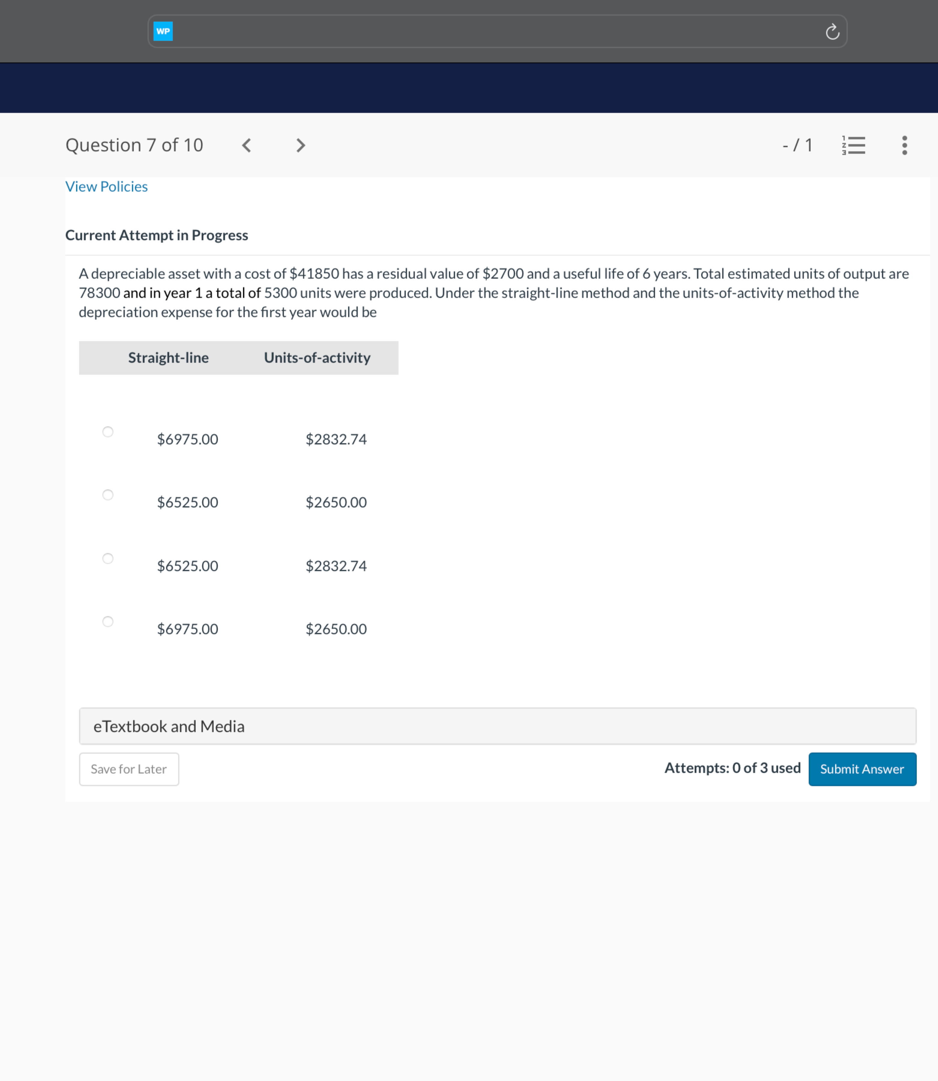  Current Attempt in Progress A depreciable asset with a cost of