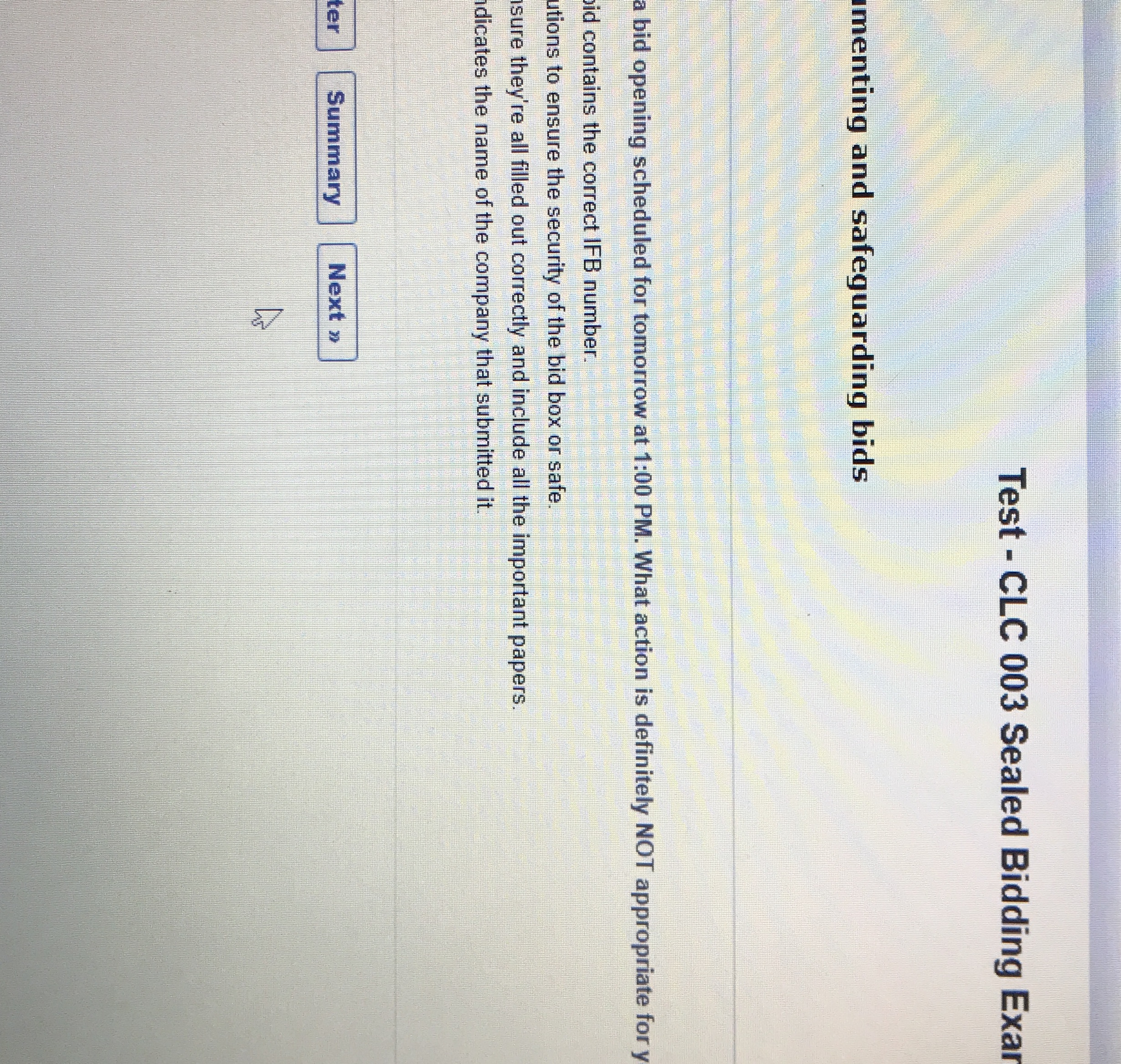 ClC 003, which one is the answer Test - CLC 003 Sealed