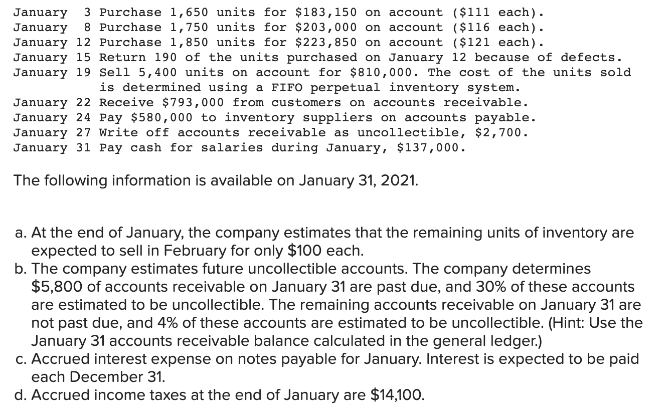 (LO6-2, 6-3, 6-5, 6-6, 6-7) (The following information applies to the questions