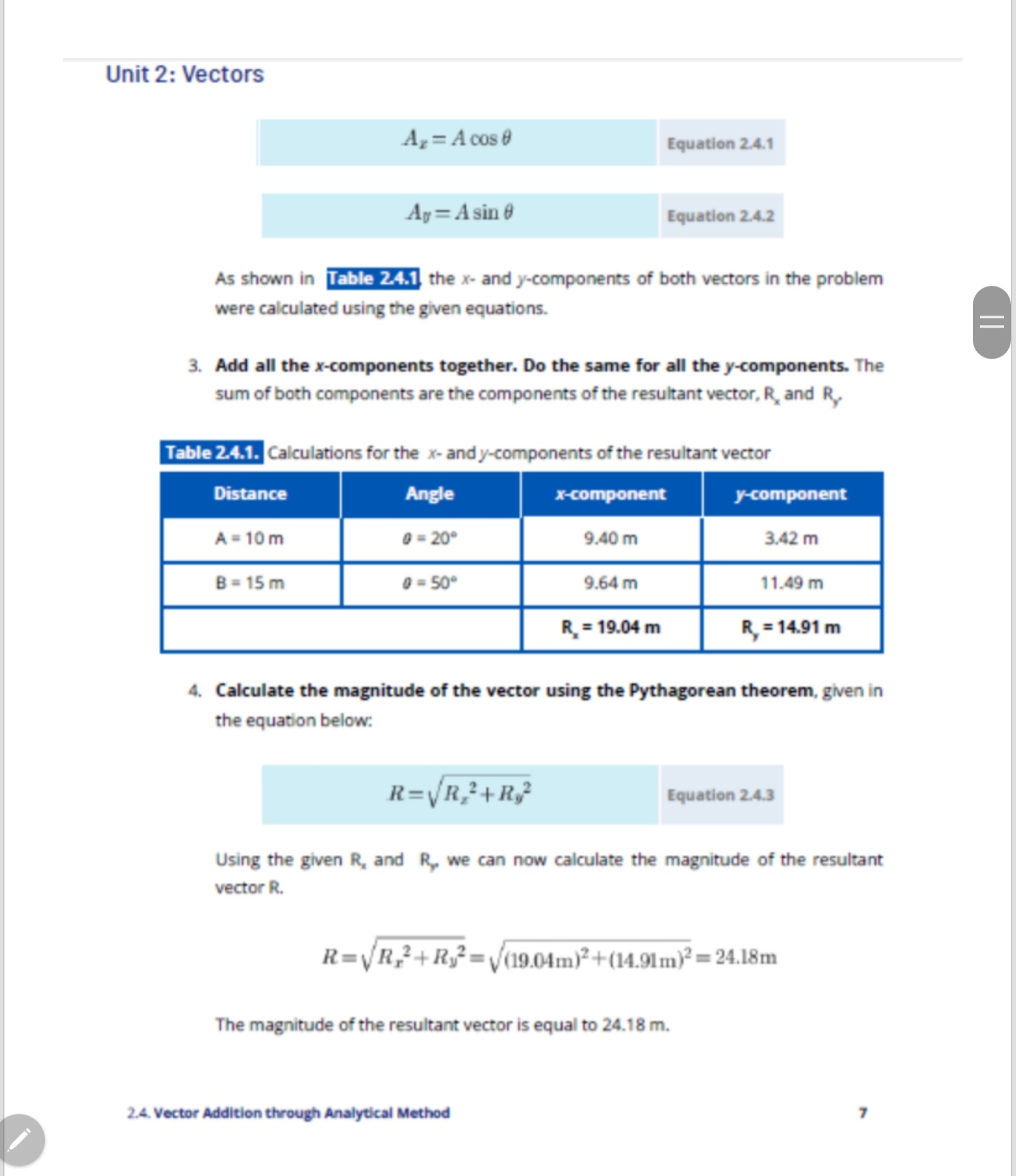vectors. 6. The y-component of the resultant vector is equal to the
