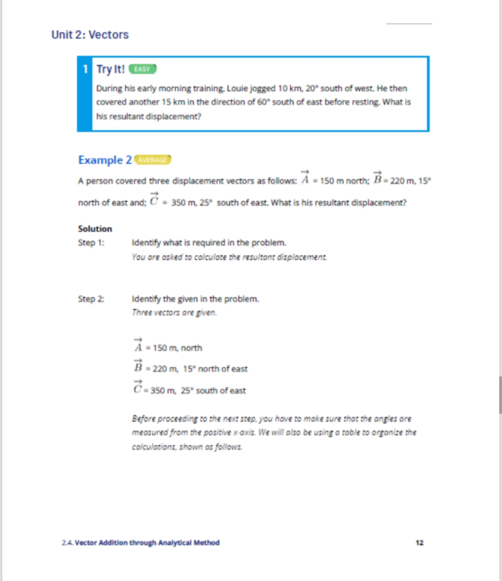 is positive and the y-component is negative, the resultant vector is most