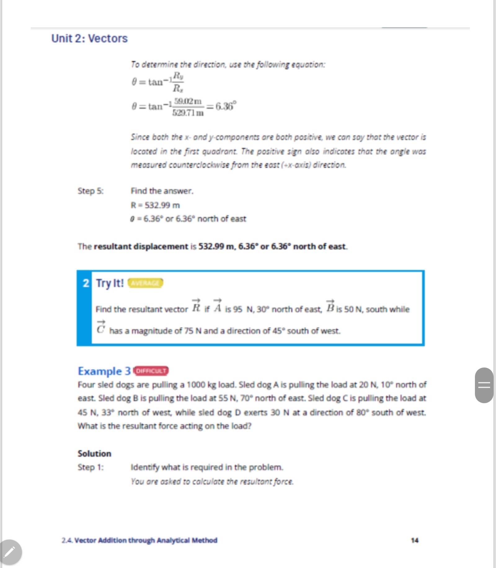 using the analytical APPLY method. 1. A = 10 km, north; B