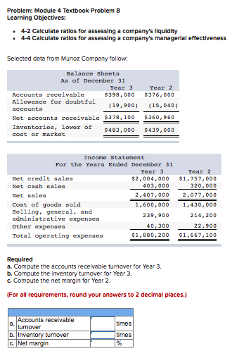  Problem: Module 4 Textbook Problem 8 Learning Objectives: 4-2 Calculate ratios