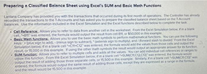  Preparing a Classified Balance Sheet using Excel's SUM and Basic Math