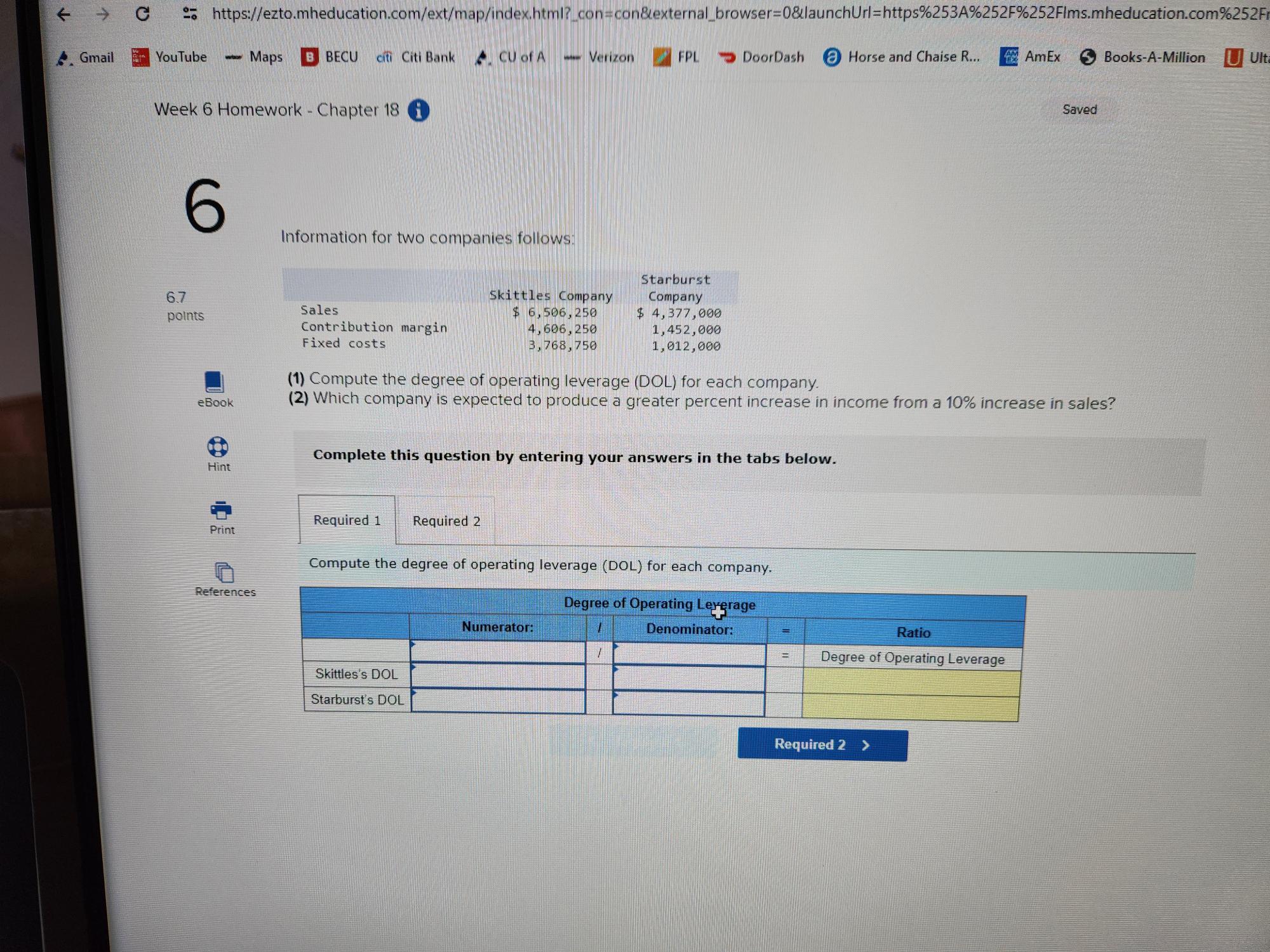  points Sales Contribution margin Fixed costs Fixed costs Information for two