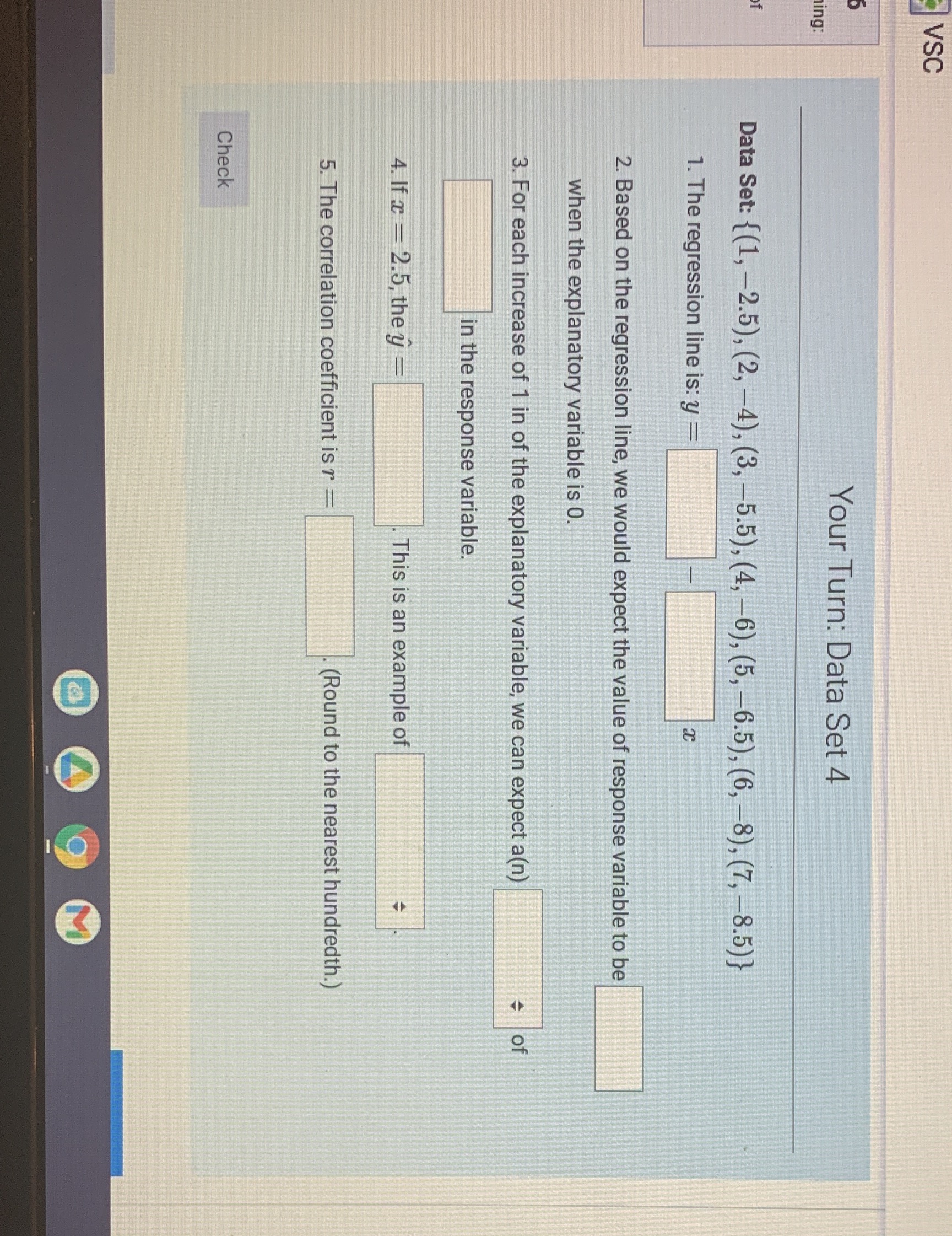  VSC Your Turn: Data Set 4 ing Data Set: { (1,