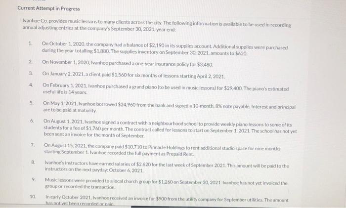  3 4. Current Attempt in Progress Ivanhoe Co. provides music lessons